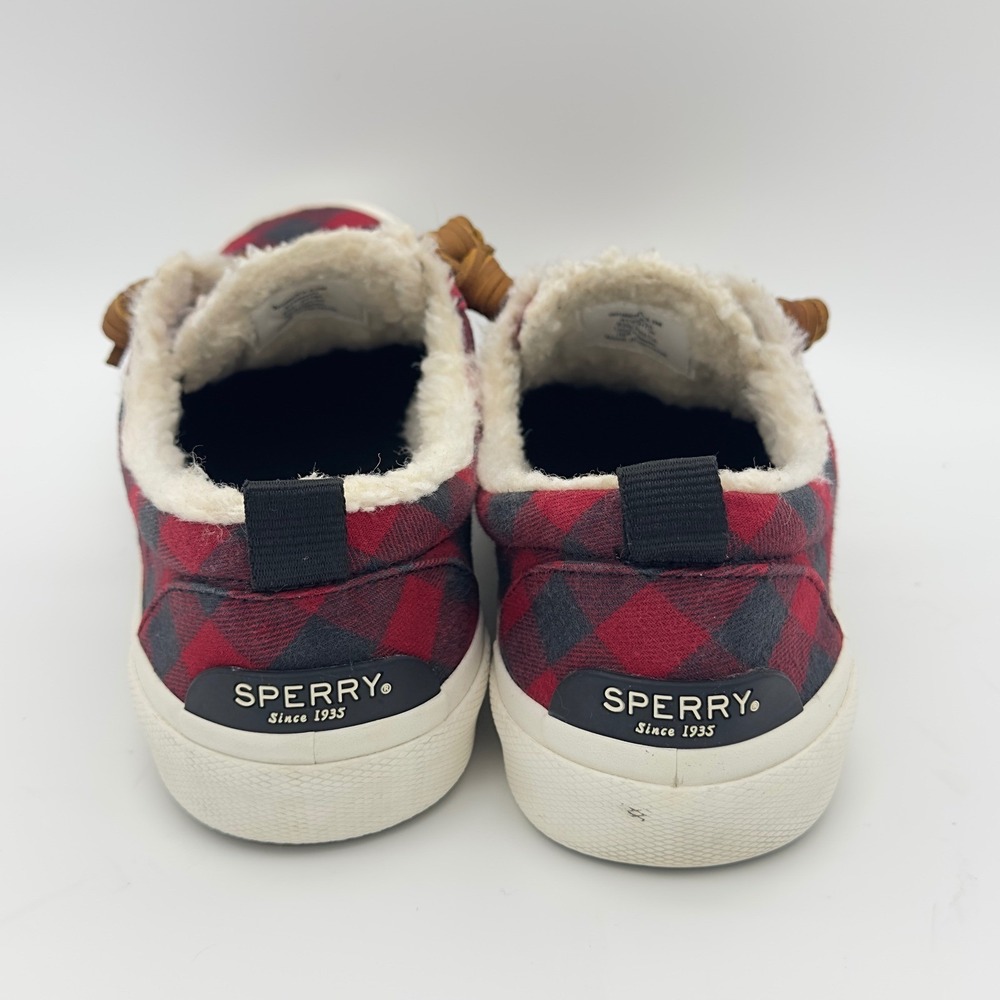 Sperry Red Black Plaid Check Shearling Lined Sneakers W‎ 9.5 Camp Cottage Forest - Picture 4 of 10